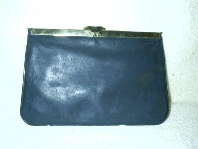 Винтажный темно-синий клатч Дамская сумка сумочка гибкая рамка металлический золотой цепи  - Изображение 1 из 4
