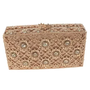 Gold Tone Metal Crystal Rhinestone Clutch Evening Bag HB6226-BRW - Picture 1 of 4