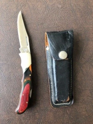 CUCHILLO CON CIERRE DE MADERA MULTICOLOR CUBIERTOS ESCARCHA CON ESTUCHE DE CUERO Foto 1 de 4