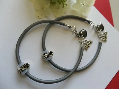 2- BRAIN CANCER  AWARENESS/PARKINSON'S  DISEASE AWARENESS BRACELETS/GRAY HEART  - Image 1 of 3