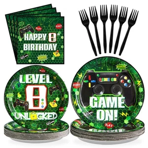 96 Pcs Video Game Party Decorations  Disposable Plates for 8th Birthday - Picture 1 of 7