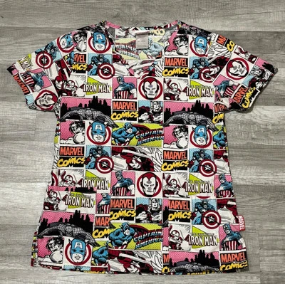 Camisa Médica Marvel Avengers Iron Man Hulk Capitán América Para Mujer Talla XS Foto 1 de 4
