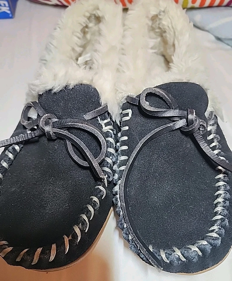 Mocasín para mujer J Crew negro gamuza imitación piel de oveja talla 8 Foto 1 de 4