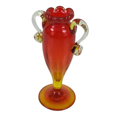 Japanese Glass Flower Vase Vtg Kabin Red Ichirinzashi Translucent Handle FK199 - Image 1 of 4