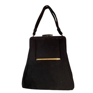 Vintage Black Felt Handle Purse Clutch Handbag Gold Tone Hardware - Picture 1 of 4