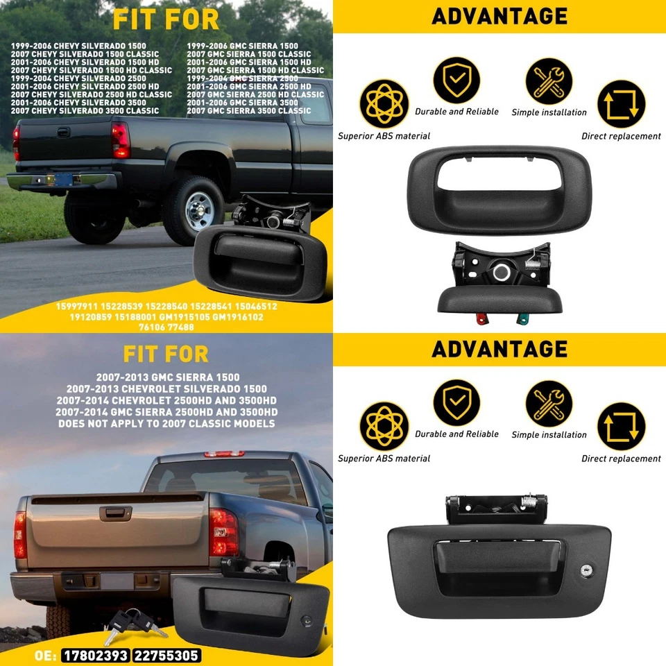 Clips de bisel texturizados para manija de puerta trasera para Chevy Silverado GMC Sierra 1500 3500 B Foto 1 de 1