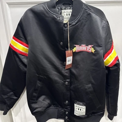 Chaqueta de bombardero Mitchell & Ness x The Hundreds Adam Bomb Art satinada nueva con etiquetas S $250 Foto 1 de 4
