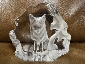 MATS JONASSON SWEDEN FULL LEAD CRYSTAL SIGNED WOLF PAPERWEIGHT #3596-4" -w/box - Picture 1 of 18