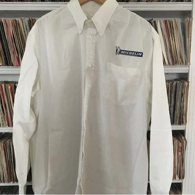 Camisa de manga larga vintage Michelin Tires Bibendum blanca con botones SEMA Foto 1 de 4