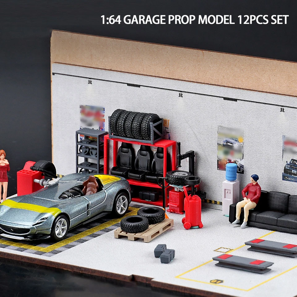 12PCS Diorama 1/64 Car Repair Tools Model Set Garage Scene Display Props Modelv8 - Image 1 of 4
