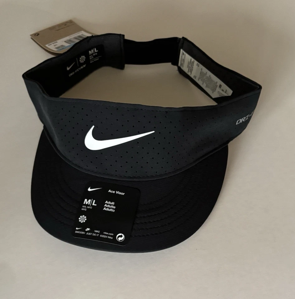 Nike Dri-Fit Court Advantage Ace Black Visor Hat M/L FB6443-010 Mens Womens