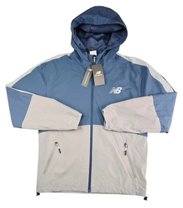 New Balance Woven Water Resistant Lined Hooded Jacket Blue Gray Mens Medium NWT - Picture 1 of 7