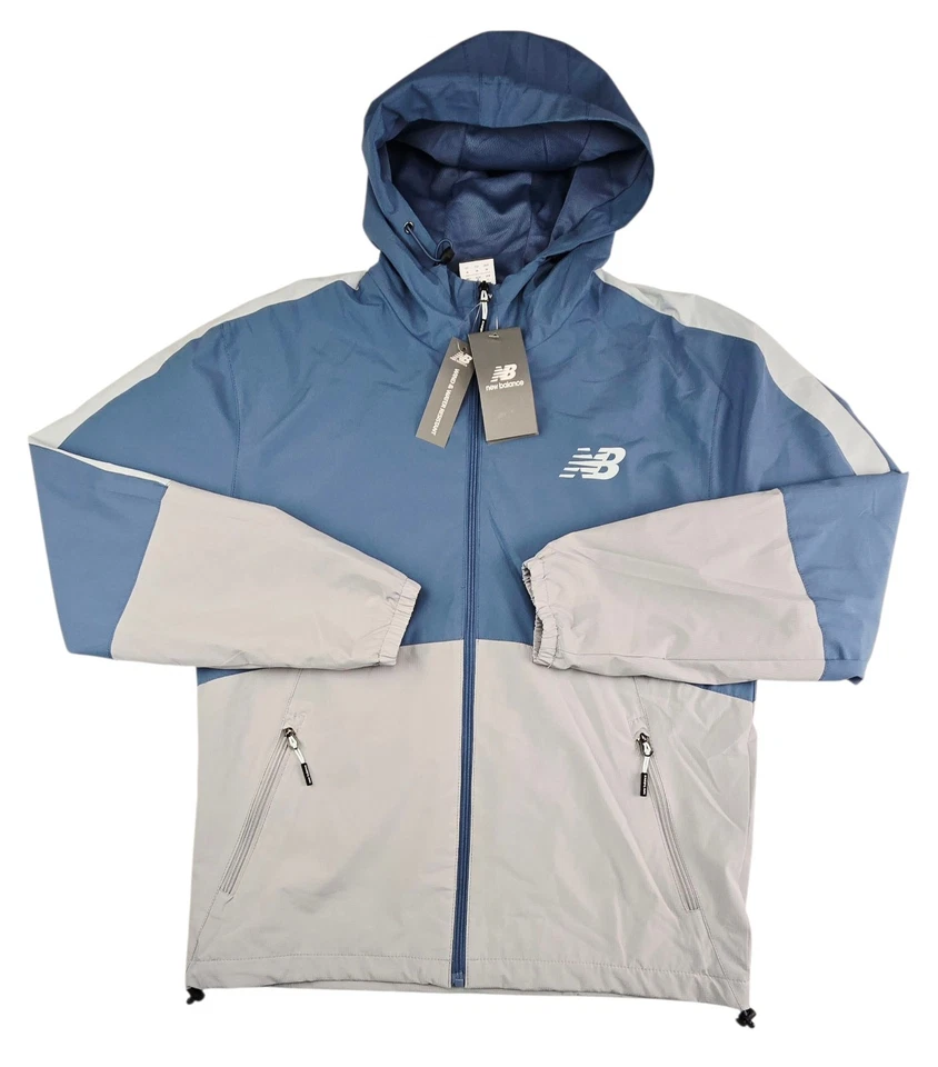 New Balance Woven Water Resistant Lined Hooded Jacket Blue Gray Mens Medium NWT - Image 1 of 4