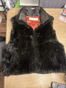 Andrew Marc Womens Fur Vest Black Possum Leather Collar Full Zip Size XL - Picture 1 of 7