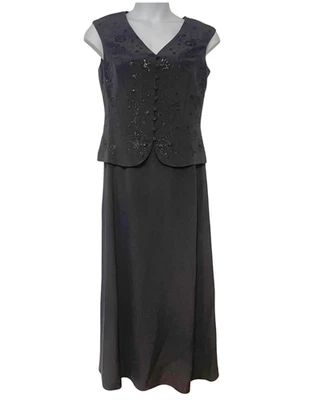 Maxi Vestido Chaleco Talbots Talla 12 Noche Corpiño Cuentas Bordado Negro Seda Formal Foto 1 de 4