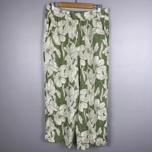 Pantalón Tahari Mujer’s XL 100% Lino Verde Floral Pierna Ancha Recortado - Imagen 1 de 6