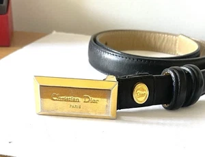 Christian Dior 75/80 Gürtel 36/38 Leder schwarz Vintage Belt goldene Schnalle Logo - Bild 1 von 11