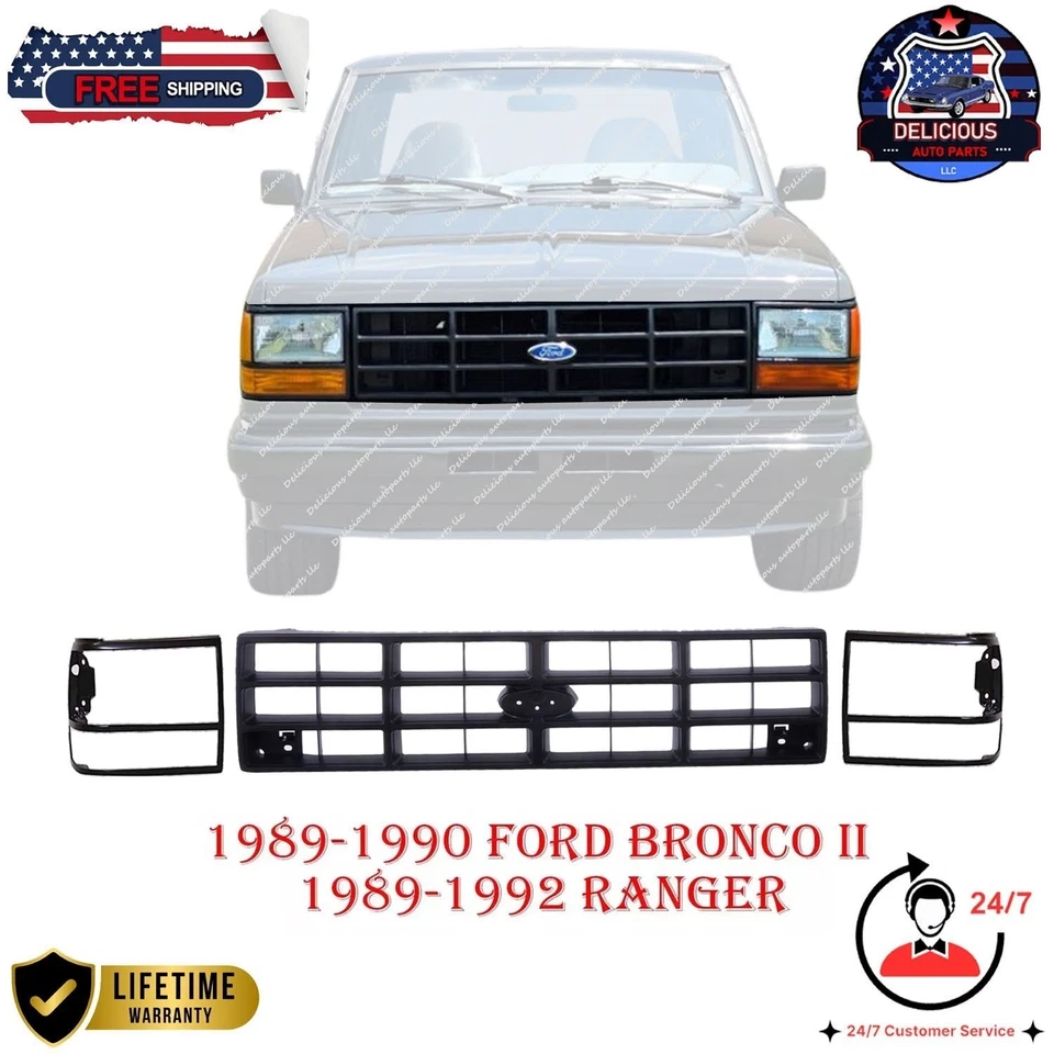 New OEM Replaces Grille + Headlight Door For 89-92 Ford Ranger / 89-90 Bronco II - Изображение 1 из 4