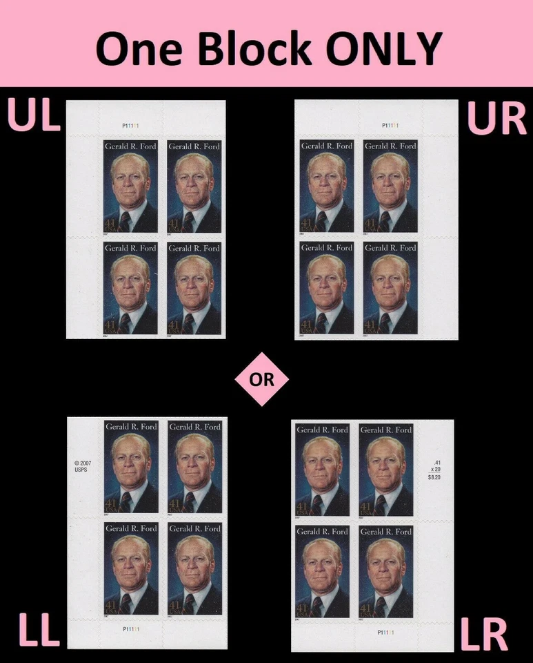 US #4199 MNH Plate Block 2007 Unelected GOP Pres Gerald Ford Nixon [P11111] - Image 1 of 1