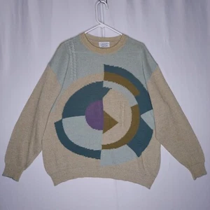 Maricci Italy Vtg Sweater XL Men Multicolor Geometric Long Sleeve Linen Cotton - Picture 1 of 7