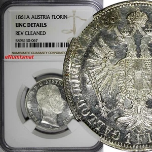 AUSTRIA Franz Joseph I (1848-1916) SILVER 1861-A Florin NGC UNC DET KM# 2219(67) - Picture 1 of 4