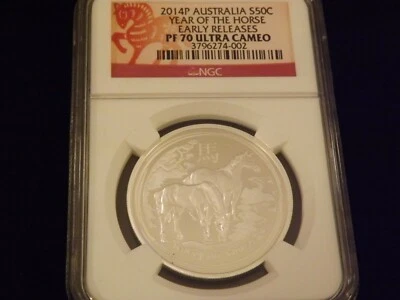 2014-P   50 Cent  Year Of The Horse  Early Releases   NGC PF 70 Ultra Cameo - Image 1 of 2