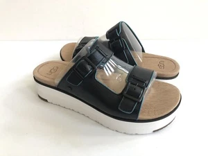 UGG HANNELI BLACK PLATFORM WEDGE SLIDE LEATHER SLIPPERS US 9.5 / EU 40.5 / UK 8 - Picture 1 of 5