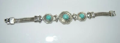 PULSERA DE ESLABONES DE METAL Y TURQUESA SINTÉTICA ESTILO ALTA COSTURA ESTILO SUROESTE Foto 1 de 4