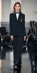 $398 Polo Ralph Lauren Negro Esmoquin Vestido Lana Pantalones Plisados Nuevo con Etiquetas - Imagen 1 de 12