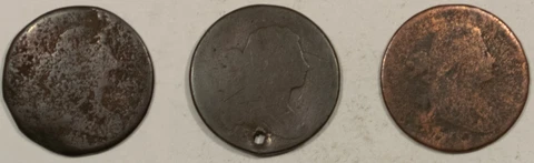 1800, 1801, 1803 DRAPED BUST LARGE CENTS, LOT OF 3, CULL FILLER EXAMPLES! POOR Cover