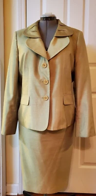 Traje Estudio 2 Piezas Verde Lima Brillante Formal Falda Traje Doble Cuello Talla 18 Foto 1 de 4