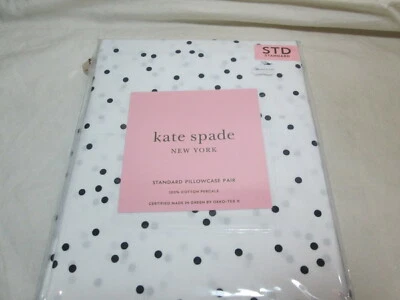 全新 Kate Spade 标准枕套 一对迷你装饰点罩 ~ 黑色圆点 — 第 1/2 张图片