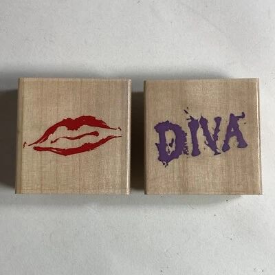 Lote de 2 carimbo de borracha de madeira Sugarloaf Lips Diva 2005 feito nos EUA - Imagem 1 de 4