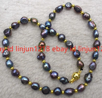 Collar de perlas negras barrocas de Tahití de agua dulce real natural 7-8 mm-9-10 mm 16-50 Foto 1 de 4