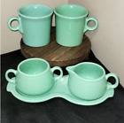 Vintage Turquoise FiestaWare Cream & Sugar Set with Figure 8 tray and 2 Matching