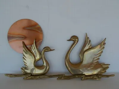 Brass Swans Copper Moon Unique Metal Wall Hanging Art Vintage Large Pre-owned • 279.59$