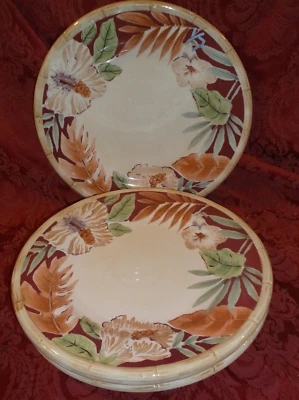 Juego de 4 platos de cena florales helechos borde bambú hibisco para el hogar... ¡BONITO! Foto 1 de 3