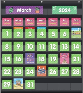 Classroom Monthly Calendar Pocket Chart with 71 Cards for Kids Learning for Home - Picture 1 of 7