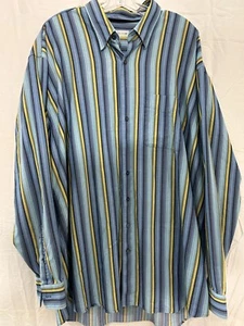 Cutter & Buck Mens Blue Yellow Striped Dress Shirt Size 2XT/2TGL Button Down - Picture 1 of 10