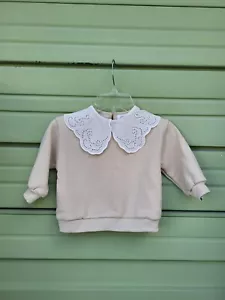 ZARA BABY MÄDCHEN BEIGE SWEATSHIRT MIT KONTRASTKRAGEN 12 18 MONATE OB34 - Bild 1 von 12
