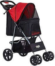 4 Wheels Dog Stroller, Pet Strollers for Small Medium Dogs & Cats with Basket