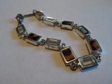 Napier Silver Tone Chain Bracelet With Plastic Faux Tortoise Shell Links