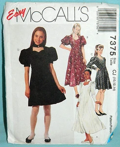 Uncut McCall Girl 10-14 Easy Fit & Flared Dress Pattern 7375 Choker Style Collar - Picture 1 of 2