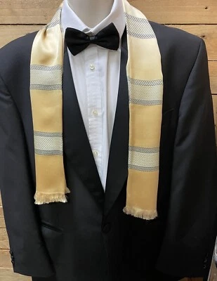 Scarf,  Yellow, Blue,  Cream, Patterned Wide Stripe Vintage Mens - Image 1 of 4