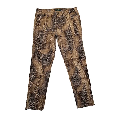 Pantalones Lauren Ralph Lauren Mujer Talla 6P Piel de Serpiente Estampado Animal Tobillo Cremallera Marrón Foto 1 de 4