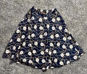 ModCloth A-Line Skirt Womens Medium Navy Clock Print Elastic Waist Side Zip Midi - Picture 1 of 10