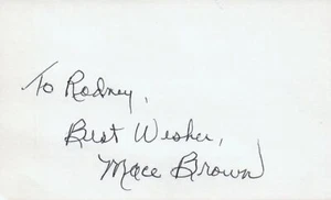Mace Brown Signed 3x5 Index Card with JSA COA - Picture 1 of 2