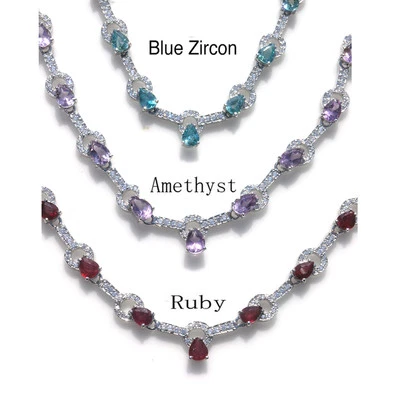 De Buman Sterling Silver Natural Ruby, Amethyst or Blue Zircon Gemstone Necklace - Image 1 of 4