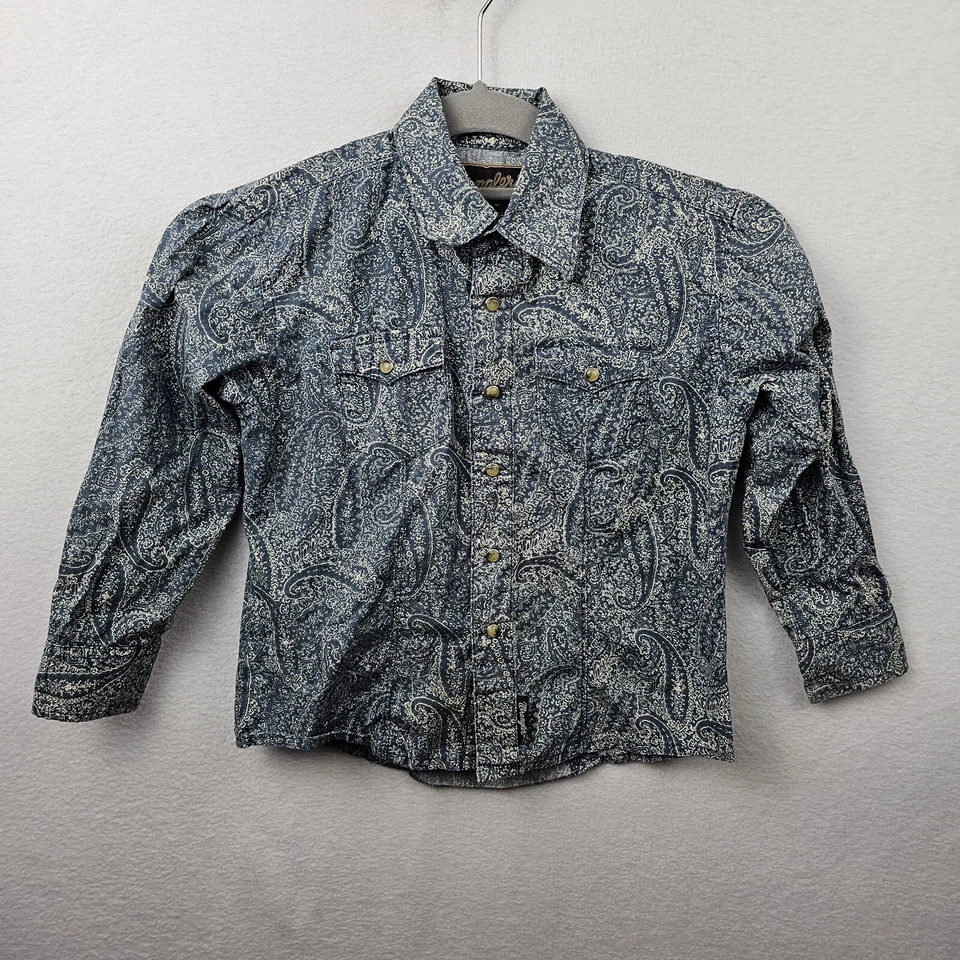 Wrangler Shirt Child’s Size Small Blue White Paisley Pearl Snap - Image 1 of 4