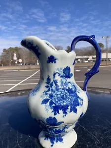 Vintage Cracker Barrel ? Blue Flower Porcelain Pitcher 12” - Picture 1 of 2